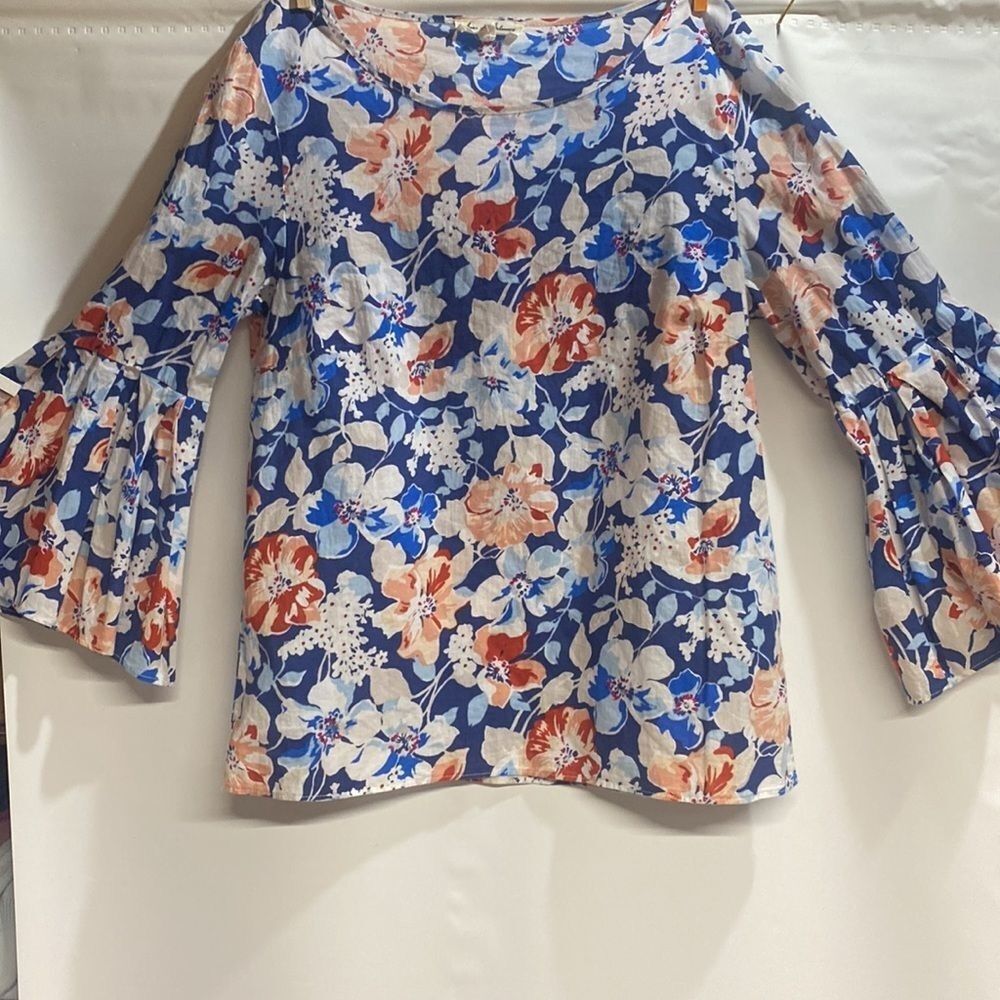 Jane and Delancey Floral Top Cotton 3/4 Bell Sleeve Large Cottagecore Size Med